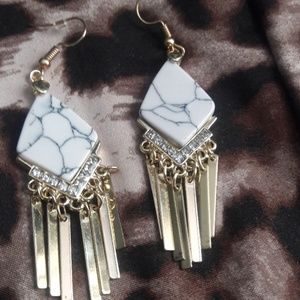 Stone marble and gold earrings